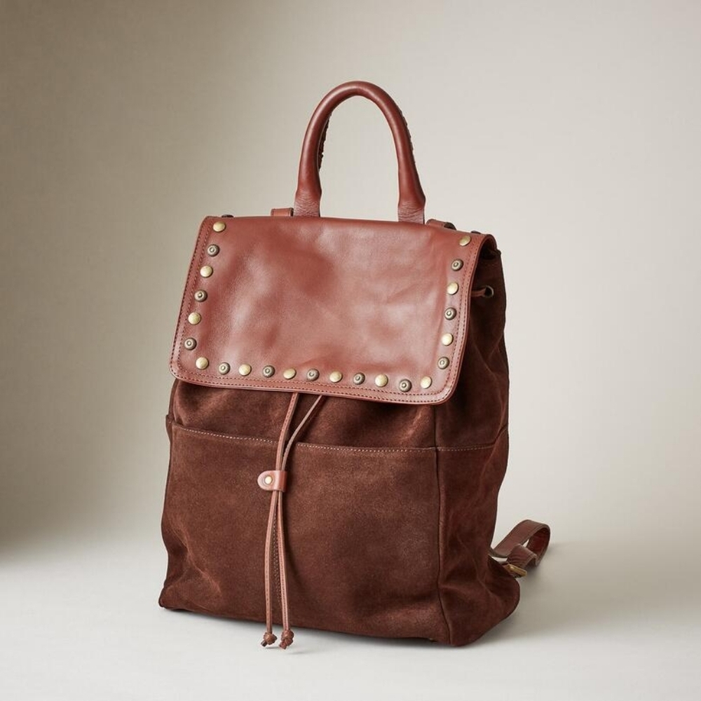 SUNDANCE Simplicity Brown Leather Studded Flap Backpack - Picture 13 of 13